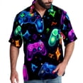 thumbnail image 1 of Game Controller Men's Short Sleeve Printed Button Down Beach Shirt Casual Summer Unisex Tops with Spread Collar, 1 of 6
