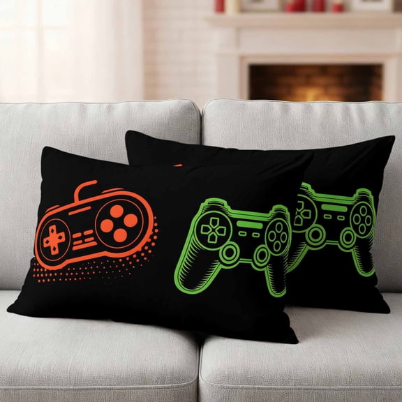 Game Controller Outdoor Waterproof Throw Pillow Covers 20x12 Set of 2, Modern Art Gaming Handheld Black Decorative Pillowcases Cushion Pillowcase for Couch Sofa Patio Outside Pillow Protector