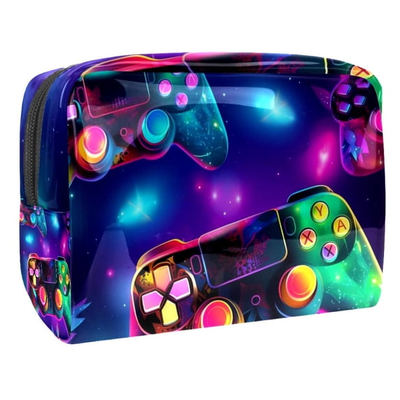 Game Controller PVC Waterproof Cosmetic Travel Bag with Zipper, Lightweight, Large Capacity, Printed Design - for Ladies and Girls on-the-Go