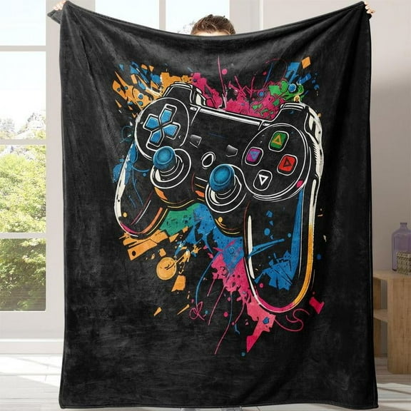 Game Controller Pattern Flannel Blanket with , Count Breathable Bed Blanket Soft Lightweight Breathable Comfortable Throw, Versatile Use Warm Cozy Lounging Napping Blanket for Home Office