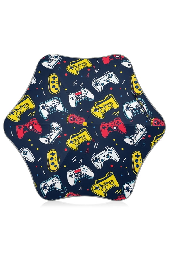 Game Controller Pattern Kids Umbrella Rain Umbrella Clear Grip Handle Folding Umbrellas UV50+ 35in