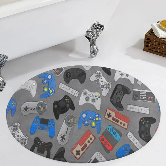 Game Controller Pattern Round Carpet Circle Rug Outdoor Patio Area Rug Washable Large Area Rugs Hallway Room Decor Fitness Mats