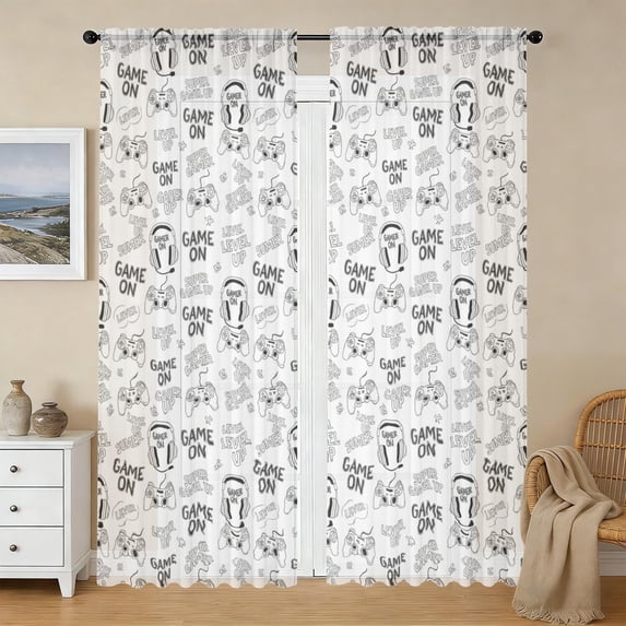 Simpl Pattern Food Game Controller Pattern Sheer Curtains, Sheer Window Panels with Dual ...