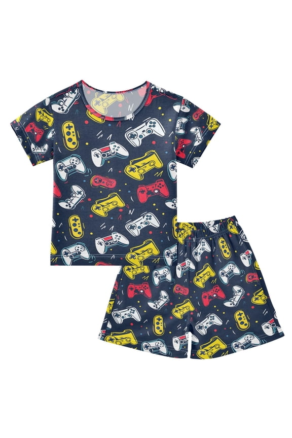 Game Controller Pattern Summer Pajama Set Soft Cotton Short Sleeve Sleepwear 2PCS Pajama Sets Breathable Lounge Set Size 8Y