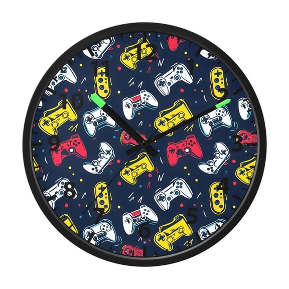 Game Controller Pattern Wall Clock 12 Inch Voice Activated Night Light Silent Non Ticking