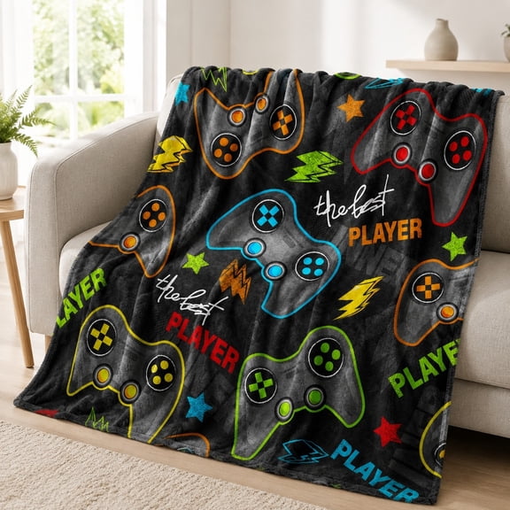 Game Controller Print Fleece Throw Blanket, Soft 280 GSM Polyester Gaming Blanket