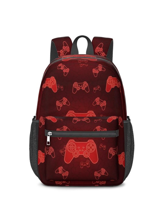 Game Controller Red Pattern 17" School Backpacks for Teens,Waterproof Oxford Fabric,S-Shape Padded Straps for School,Travel,Hiking,Camping