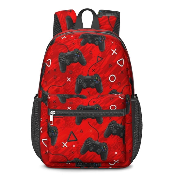 Game Controller Red Pattern 17" School Backpacks for Teens,Waterproof Oxford Fabric,S-Shape Padded Straps for School,Travel,Hiking,Camping