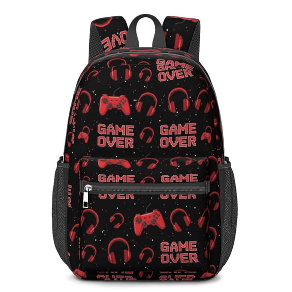 Game Controller Red Pattern 17" School Backpacks for Teens,Waterproof Oxford Fabric,S-Shape Padded Straps for School,Travel,Hiking,Camping