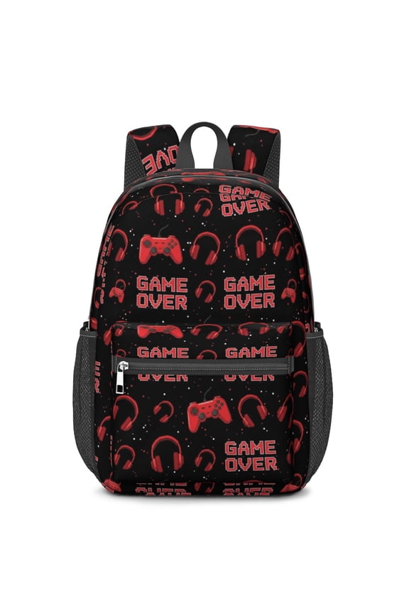 Game Controller Red Pattern 17" School Backpacks for Teens,Waterproof Oxford Fabric,S-Shape Padded Straps for School,Travel,Hiking,Camping