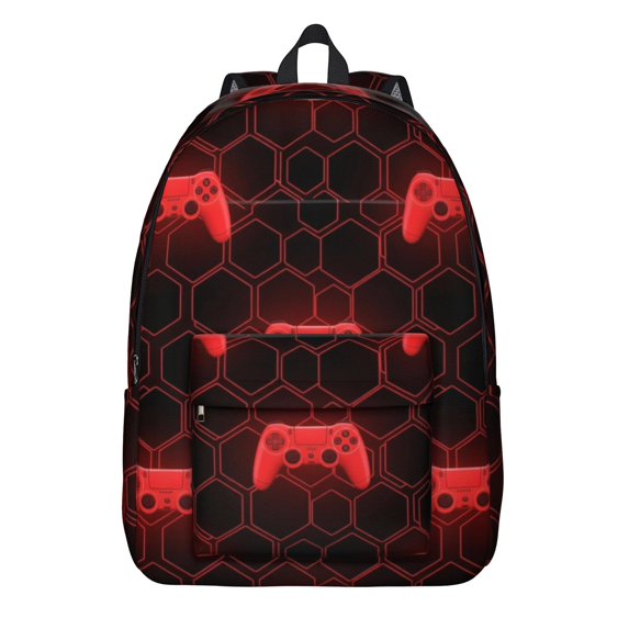 Game Controller Red Pattern Backpack for School, Cute School Bag with Adjustable Shoulder Straps and Padded Back, 15.7"x11.8"x5.5"