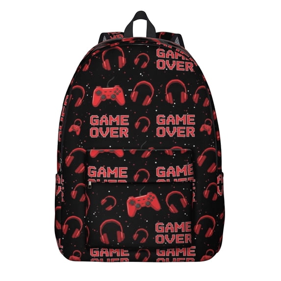 Game Controller Red Pattern Backpack for School, Cute School Bag with Adjustable Shoulder Straps and Padded Back, 15.7"x11.8"x5.5"