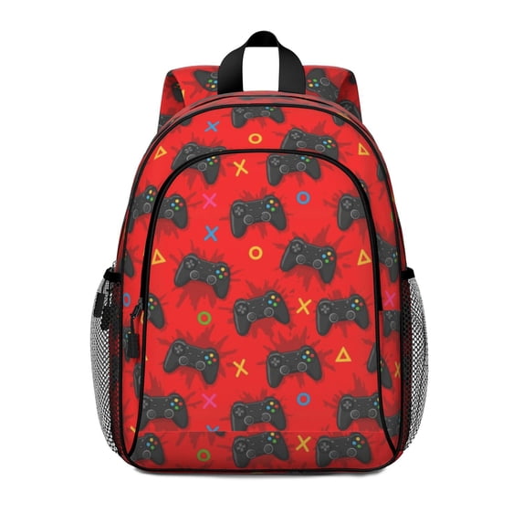 Game Controller Red Pattern Backpack for School, Cute School Bag with Adjustable Shoulder Straps and Padded Back, 15"x11.42"x5.5"