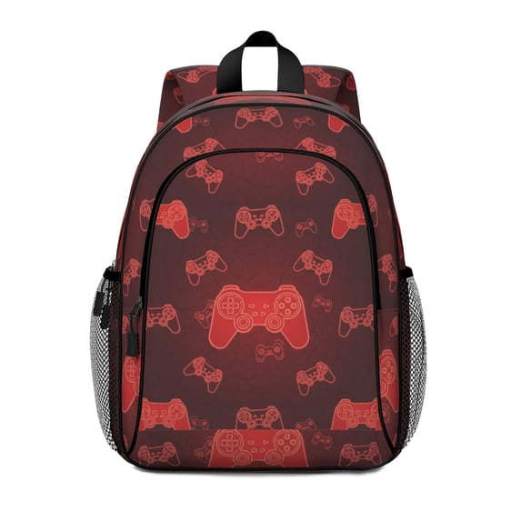 Game Controller Red Pattern Backpack for School, Cute School Bag with Adjustable Shoulder Straps and Padded Back, 15"x11.42"x5.5"