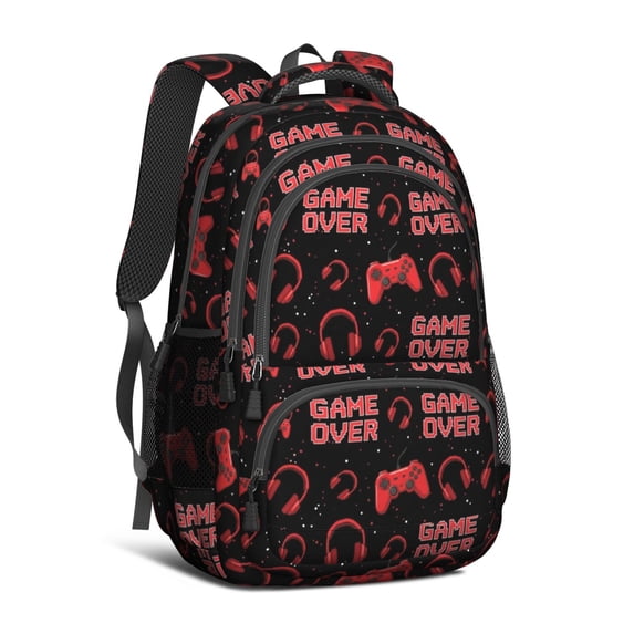 Game Controller Red Pattern Backpack for School, Cute School Bag with Adjustable Shoulder Straps and Padded Back, 16.9"x12.6"x5.9"