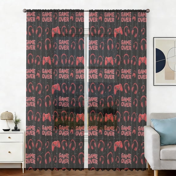 Game Controller Red Pattern Sheer Curtains, Sheer Curtain Panels with ...