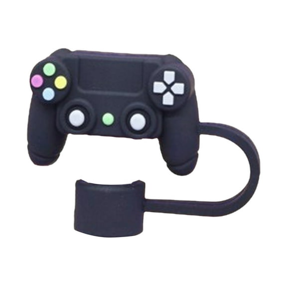 Game Controller Shaped Straw Topper Silicone Straw Dust Cap Reusable Drinking Straw Plug For Home Outdoor Daily Drink(Black-4.5X4.5X1Cm)