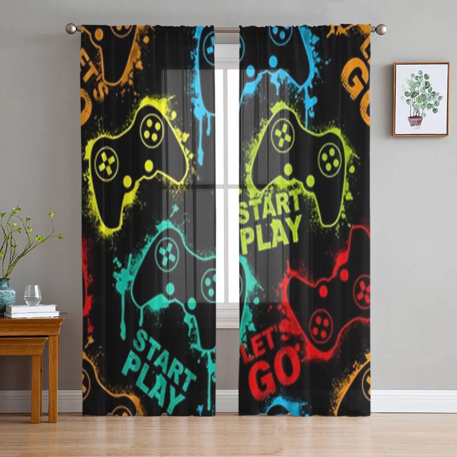 Game Controller Sheer Curtains for Living Room Bedroom Tulle Curtains Kitchen Window Treatments