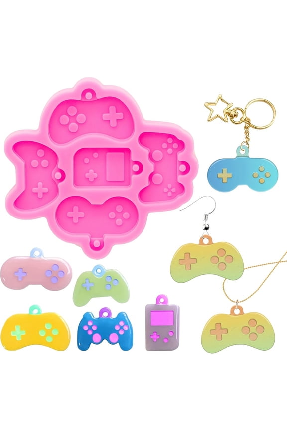 Game Controller Silicone Resin Mold 5-Cavity Expoy Resin Casting Mold for Jewelry and Keychain Making DIY Creative Mini Game Controller Pendant Ideal Gift