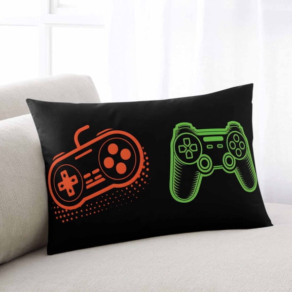 Game Controller Small Pillow Covers, Modern Art Gaming Handheld Black Soft Breathable Throw Pillow Cases with Invisible Zipper, Decorative Pillowcase Pillows Protectors for Sofa Bed Chair 12"x20"