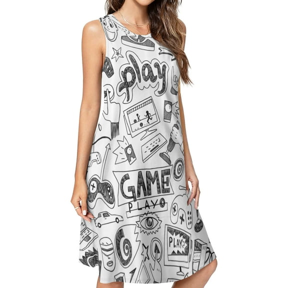 Game Controller Spring Summer Dresses for Women Fashion T-shirt Dress Casual Sleeveless Loose Sundress with Pockets