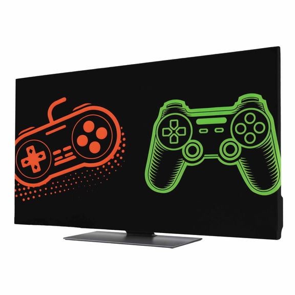 Game Controller TV Cover for 50 Inch Screen, Stretch Fabric Dustproof TV Display Protector, Modern Art Gaming Handheld Black Elastic Slipcover Monitor Cover for Indoor Desktop Computer 43.6"x24.5"