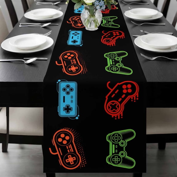 Game Controller Table Runner 70 Inches Long, Modern Art Gaming Handheld Black Kitchen Coffee Dining Table Decoration for Home Party Birthday Wedding Home Decor 13x70 Inches