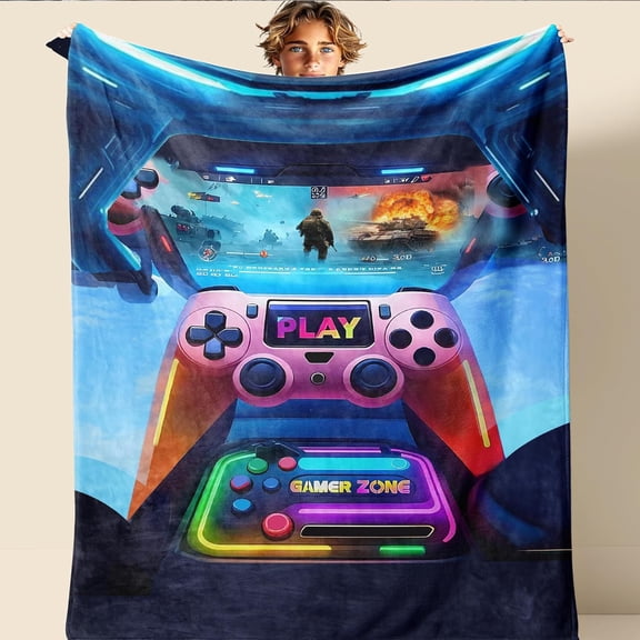 Game Controller Throw Blanket, Boys & Girls Game Blankets, Ultimate Gamer Gift for Kids & Teens, 40 X 50