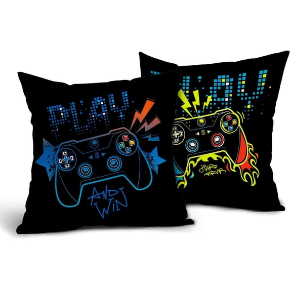 Game Controller Throw Pillow Covers 2 Pcs Gamer Pillow case 16x16 inch Cotton Teen Gaming Pillows Decorative Cushion Cover for Boys Room Couch Bed Sofa,Double Side Printed