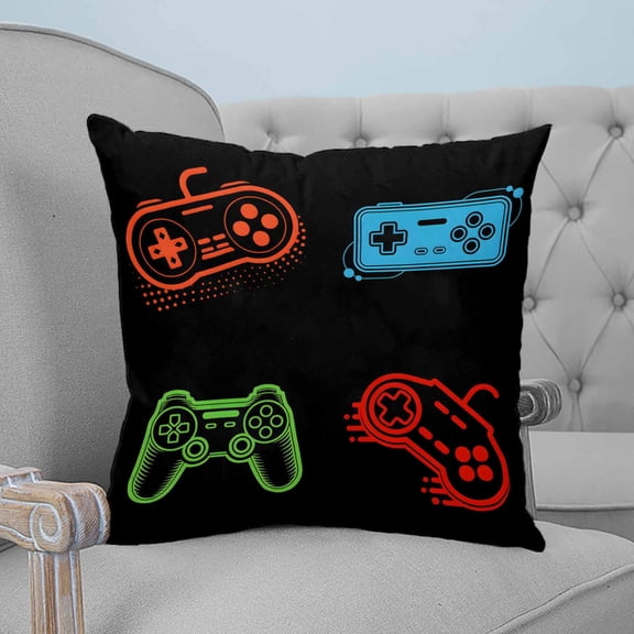 Game Controller Throw Pillow Covers, Soft Pillowcases with Invisible Zipper, Modern Art Gaming Handheld Black Decorative Square Pillow Cushion Covers for Living Room Couch Sofa Bed 18x18 Inches