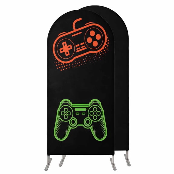Game Controller Wedding Arch Cover, Stretchy Spandex Arch Backdrop Stand Covers 6 FT, Modern Art Gaming Handheld Black Round Top Arched Backdrop Cover for Birthday Party Ceremony Baby Shower Event