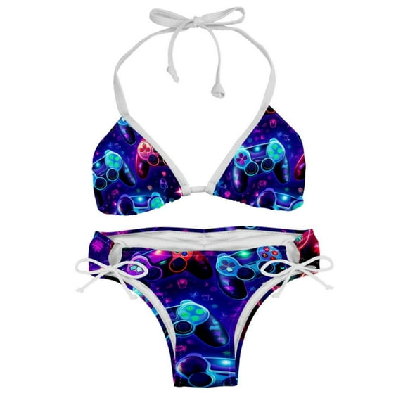 Game Controller Women's Bikini Set with Detachable Sponge and Adjustable Strap, Two-Pack, Ideal for Swimming Suit Beach Vacation!