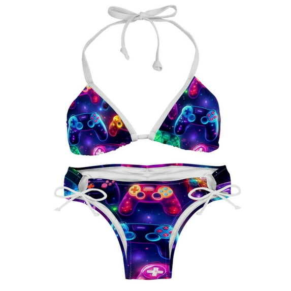 Game Controller Women's Swimsuit Bikini Set, Detachable Sponge, Adjustable Strap, Two-Pack, Beach & Pool Ready