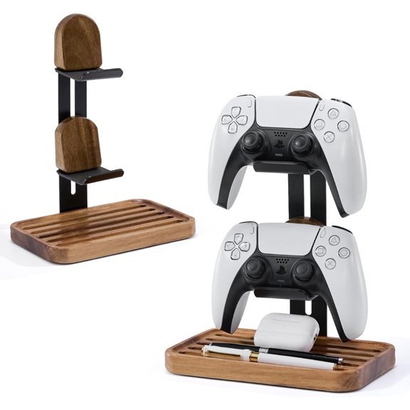 Game Controller Wood Holder, 2 Tier Adjustable Game Controller Stand for PS/Xbox/Switch/Nintendo,Game Controller Organizer,Accessories Managment,Wood,Matte Black