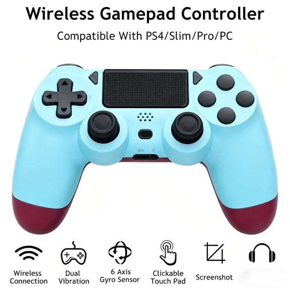 Game Controller for P4, Wireless Controller Compatible with P4/SLIM/PRO & PC with Dual Vibration & 6-Axis Gyro Sensor