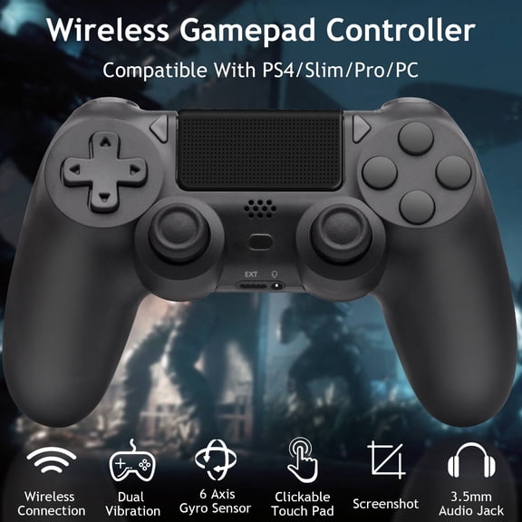 Game Controller for P4, Wireless Controller Compatible with P4/SLIM/PRO & PC with Dual Vibration & 6-Axis Gyro Sensor