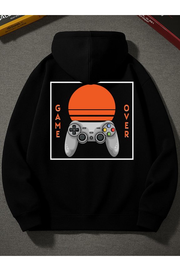 Game Over Controller graphic hoodies game mens long sleeve black Hip-Hop Streetwear winter funny vintage graphic gift christian halloween elegant merch fun Original Unisex hoodie