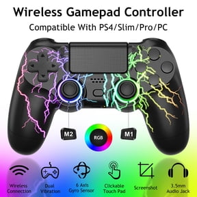 Game Controller with Light, Wireless Gaming Controller Work for P-4/Slim/Pro & PC with Dual Vibration/3.5mm Audio Jack/6-Axis Gyro/Touch Pad