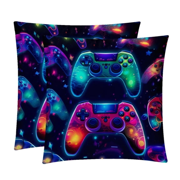 Game Controller with Unique Patterns Covers - Set of 2 Throw Pillows for Home Decor - Available in 16x16, 18x18, 20x20 Inches for Various Occasions