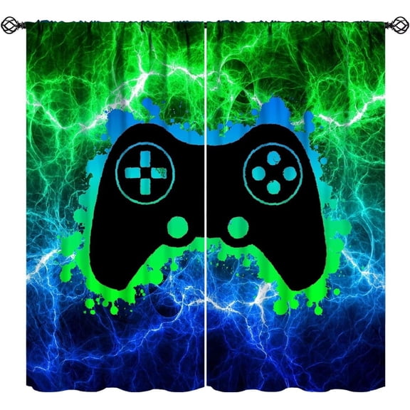 Game Curtains, Abstract Graffiti Blue Green Video Game Kids Blackout Window Treatments Curtains for Boys Teens Bedroom Playroom Living Room, 84" W X 84" L