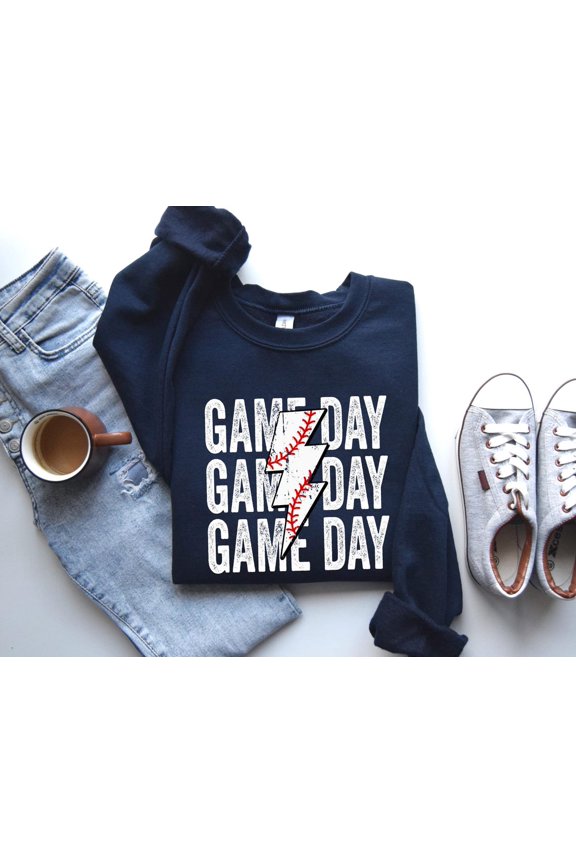 Game Day Baseball Lightning Bolt Sweatshirt, Baseball Game Day Sweatshirt, Sports Mom Shirt, Sports Dad Shirt, Game Day Top Baseball Season