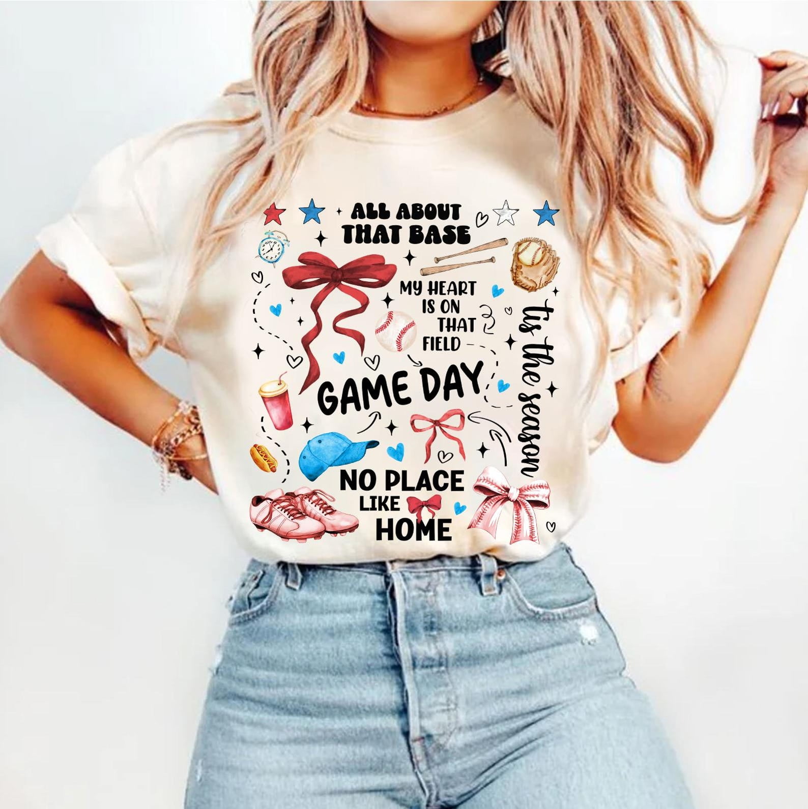Game Day Baseball Shirt, Retro Baseball Shirt, Baseball Bow Shirt, Baseball Mama Shirt, Baseball Mom Tee, Preppy Baseball Shirt