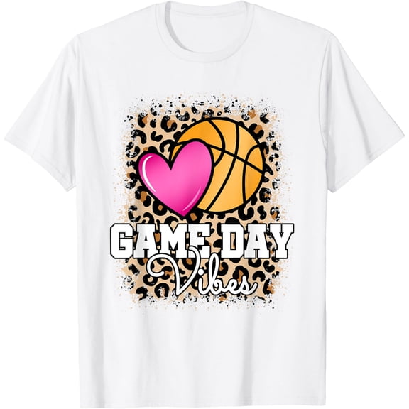 Game Day Basketball Leopard Print Women Girls Basketball T-Shirt100% cotton