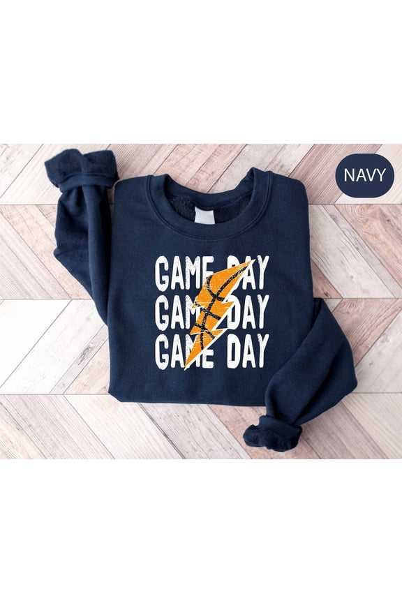 Game Day Basketball Lightning Bolt Sweatshirt, Distressed Basketball Sweater, Game Day Sweater, Game Day Basketball Sweatshirt, Sports Mom TSHIRT All Size S-5XL