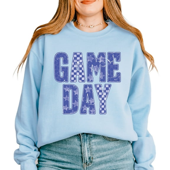 Game Day Blue Checkered -  Womens Sweatshirt