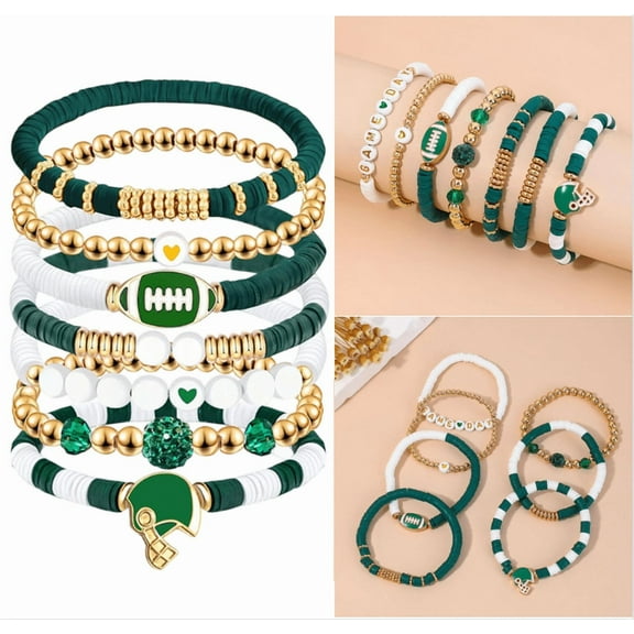 Game Day Bracelet for Women Men Stackable Sports Charm Football Fan Jewelry - (A)