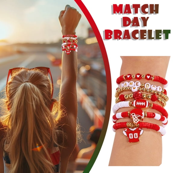 Game Day Bracelets, Usupdd Stackable Sports Charm Bracelets for Women Men, Football Fan Bracelet Bangles for Football Mom Accessories Jewelry Gifts, Boho Summer Beach Bracelet for Sports Fans