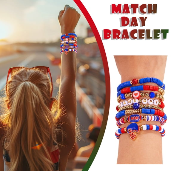 Game Day Bracelets, Usupdd Stackable Sports Charm Bracelets for Women Men, Football Fan Bracelet Bangles for Football Mom Accessories Jewelry Gifts, Boho Summer Beach Bracelet for Sports Fans