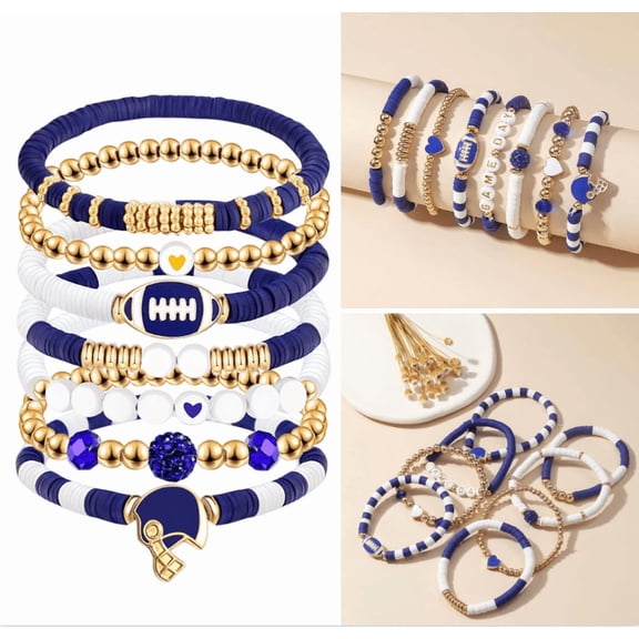 Game Day Bracelets for Women Men Stackable Sports Charmss Bracelet Bangles Football Sport Fan Bracelet Football Mom Accessories Jewelry Gifts Boho Summer Beach - (B)