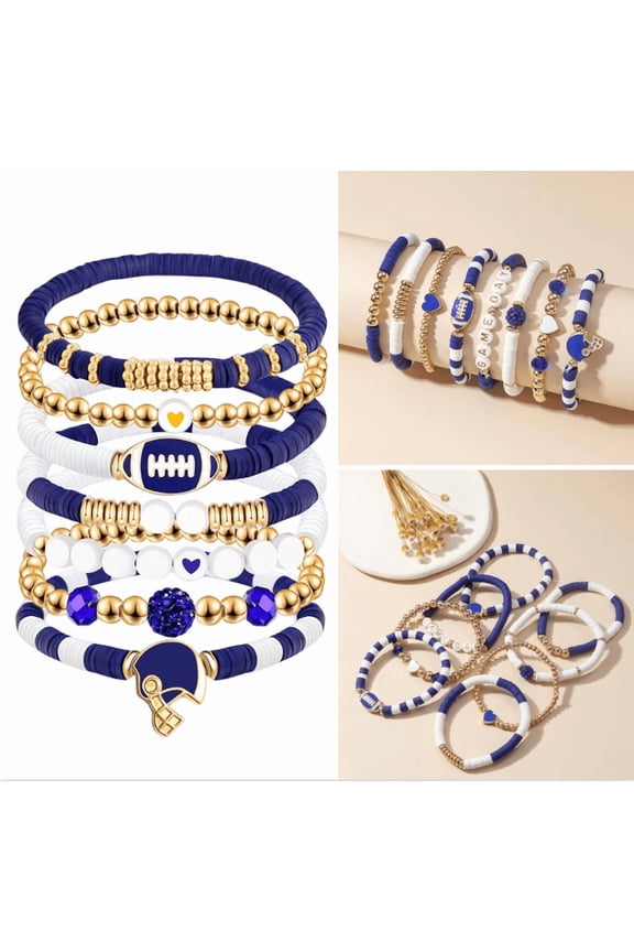 Game Day Bracelets for Women Men Stackable Sports Charmss Bracelet Bangles Football Sport Fan Bracelet Football Mom Accessories Jewelry Gifts Boho Summer Beach - (B)